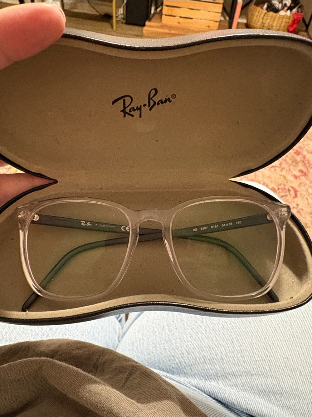 Ray-Ban Clear prescription Frame Glasses with Gray Temples and black Case